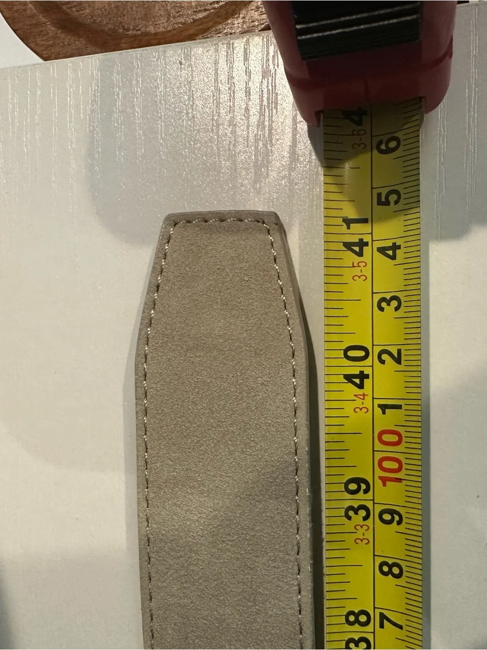 Buckle Beige Suede Belt with Twisted Gold Buckle